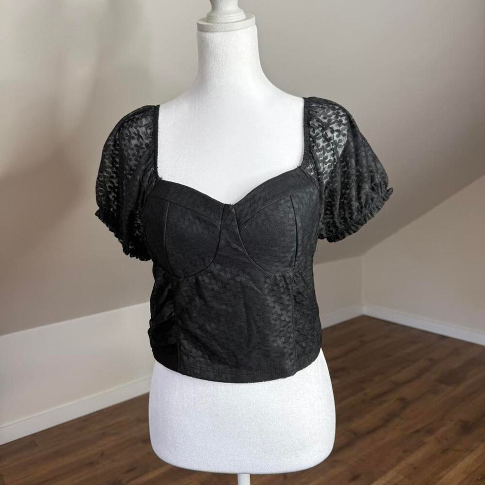 Madden‎ NYC Black Lace Corset Crop Top Puff Sleeve Cottagecore